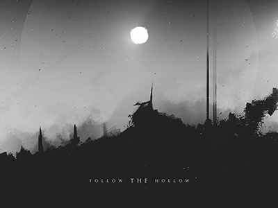 Follow The Hollow - Digital Artwork black and white dark distorted dust landscape monochrome sky stars sun