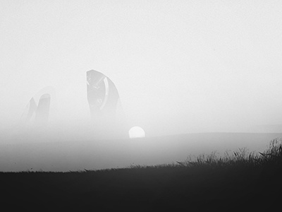 Uncharted Memories - Digital Artwork black and white dark distorted dust landscape monochrome sky stars sun