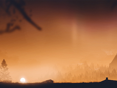 Beautiful Desolation - Digital Artwork artwork aurora background foreground forest landscape orange sky stars sun