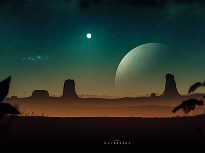 Wanderers - Digital Artwork desert digital art drawing fantasy fiction illustration landscape night planet sci fi sky speedpainting stars sun