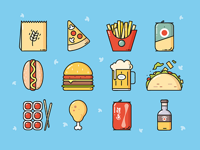 Food icons ) chicken fast food food hot dog icons illustration meal pizza