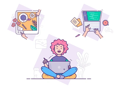 UI illustrations branding design drawing flat girl icon icons illustartion illustrations laptop ui vector