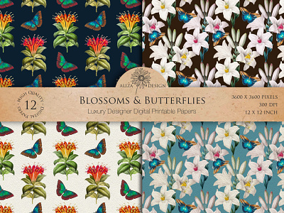 Blossoms & Butterflies Seamless Patterns (1) graphic design