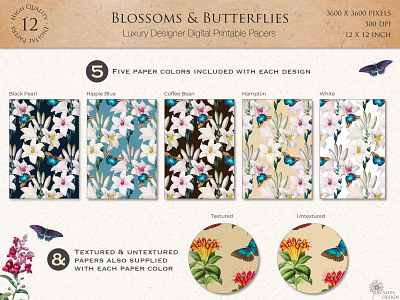 Blossoms & Butterflies Paper Variations graphic design