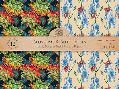Blossoms & Butterflies seamless patterns graphic design