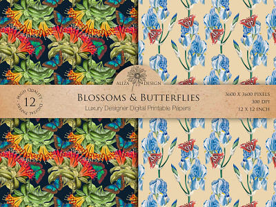 Blossoms & Butterflies seamless patterns