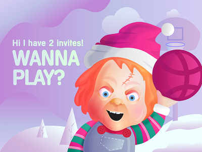 2 invites! 2d basketball christmas chucky dribble invites gradient illustration invitation invites santa snow vector
