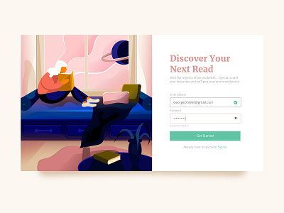 Sign Up Modal book flat gradient illustration interface modal read sign up ui vector