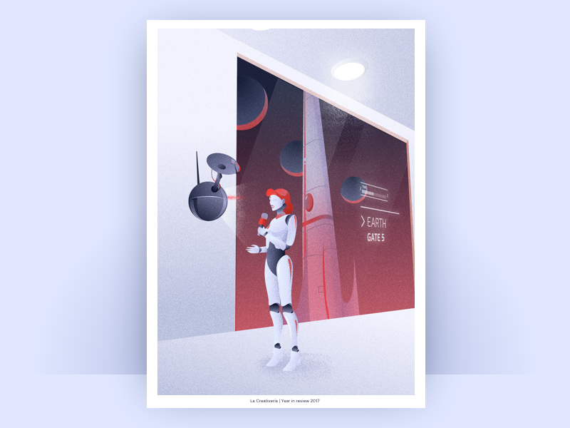 Travel futuris illustration poster review robot travel website