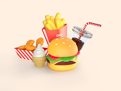 Burger and Friends artwork burger fast food fries illustration menu nuggets soda