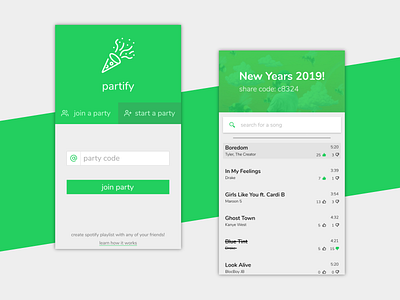 partify - collaborative playlists through spotify app mobile music party spotify ui ux webapp