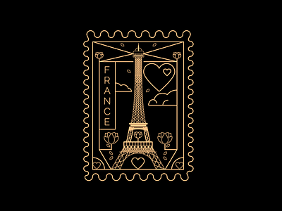 Paris, je t'aime amour eiffel tower flat design france heart love paris rose stamp