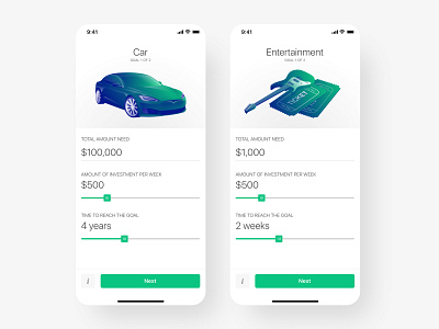 Setting Goals app car finance goal gradient illustration investment ui vector