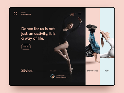 Dance Studio Landing Page ballet black clean dance design desktop grid header hero landing minimal modern site typography ui ux web website