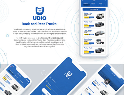 UDIO app logo logodesign mobile app rental rental app truck ui ux