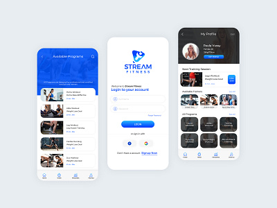 Stream Fitness app app design figma fitness fitness app logo logo design mobile app ui uiux ux xd