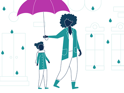 Mother and Daughter Under an Umbrella character color family illustration rain umbrella vector