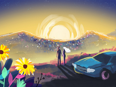 Sunrise in Baguio city concept digital flower illustration mountain painting raster sunrise