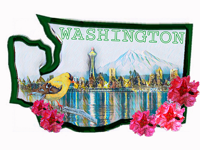 W A S H I N G T O N goldenfinch graphicdesign logo mtranier rhododendron seattle sticker washington