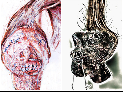 Portrait of a shrunken head art color illustration oddity shrunken head