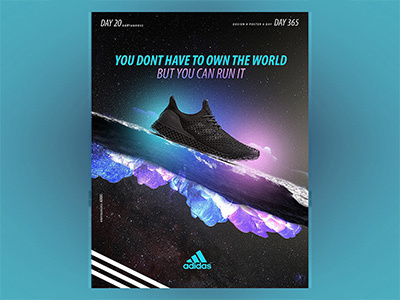 Don't own the world, run it adidas advertising brand branding cover design inspiration poster red runner sneakers