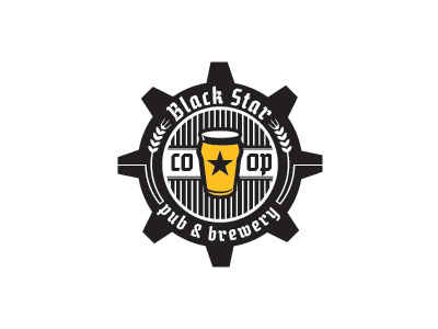 black star co-op concept barley beer blackletter cog hops logo wpa