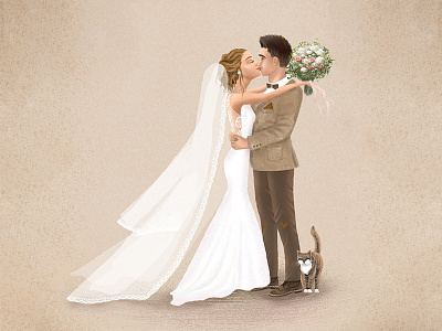 Our Wedding Story) art cat couple dress illustration love suit wedding