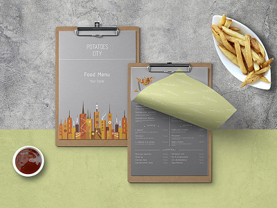 Food Menu "Potatoes city" branding business cafe card city design food graphic illustration logo menu potatoes