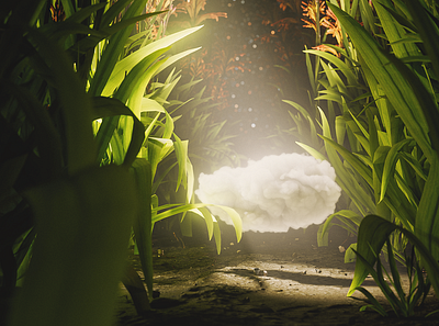 Cloud in corn field 3d cinema4d cinematic cloud corn graphic grass green illustration light night redshift
