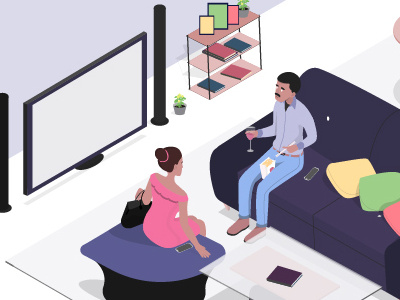 A chat in the living room art chat details dribble home illustration isometric living room rewrite
