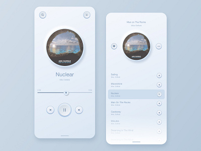 Music_App_2 buttons clear design list minimalism mobile app mobile design music pause play player skeuomorphism ui white