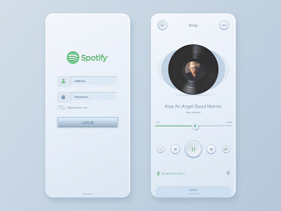 Spotify Skeuomorphism buttons clear green minimalism mobile mobile app design mobile design music app player skeumorphism ui white