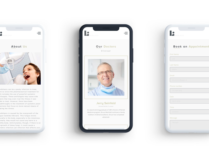 "L.Dote" Dental clinic clinic dental web adaptive design white black interface mobile