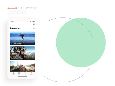 Feature: "Create Memories" application clear feature green interface memories minimalism mobile mobile app design red ui ux uxui white yellow