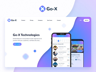 Go-X Website #1 2018 app blue bubbles cool design app funky gox gradient pink radial technologies trendy ui ui ux web webdesign webdesigner