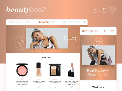 Beautybook Website - Homepage app beauty beauty product book design girl gradient home interface makeup mobile nude pink review rose ui ux web website woman