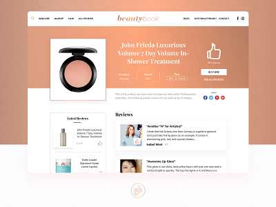 Beautybook Website - Product Page app beauty beauty product book design girl gradient interface makeup mobile nude pink product card product page review rose ui ux web woman