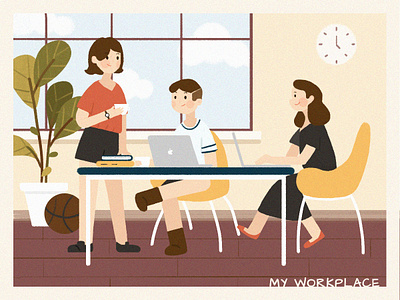 Illustration Challenge - Day 3 - My Workplace boy discuss girl illustration plant ui work workplace