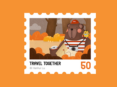 Illustration Challenge - Day 8 - Travel Together bear illustration stamp travel ui