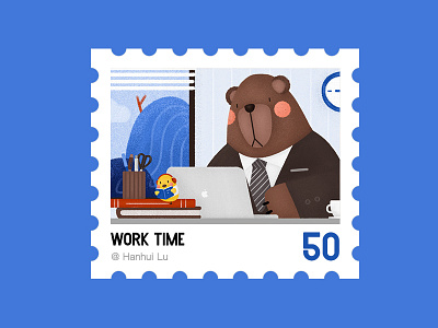 Illustration Challenge - Day 9 - Work Time bear illustration stamp ui work