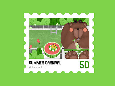 Illustration Challenge - Day 10 - Summer Carnival bear beverage carnival carnival flyer drinks illustration plant stamp summer summer time swimming pool ui watermelon