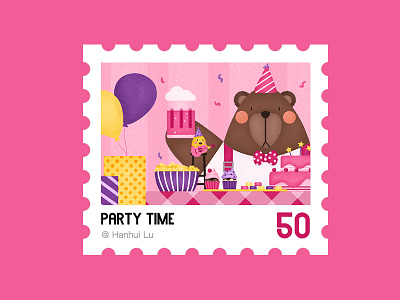 Illustration Challenge - Day 11 - Party Time ballon bear birthday chicken food gifts illustration party stamp ui