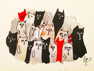 Ilovecats aquarel illustration posca water color