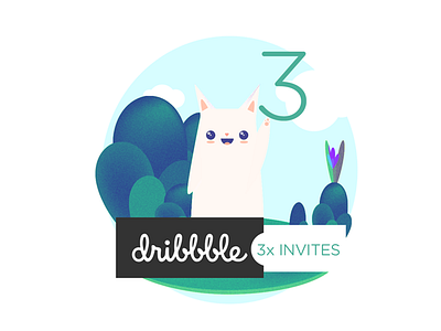 3 Invites extended! cat challenge chibi dribbble forest illustration invites ux