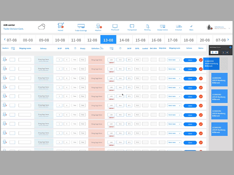 Logistics planning order agenda app containers drag dragdrop drop icons order planning reports scroll