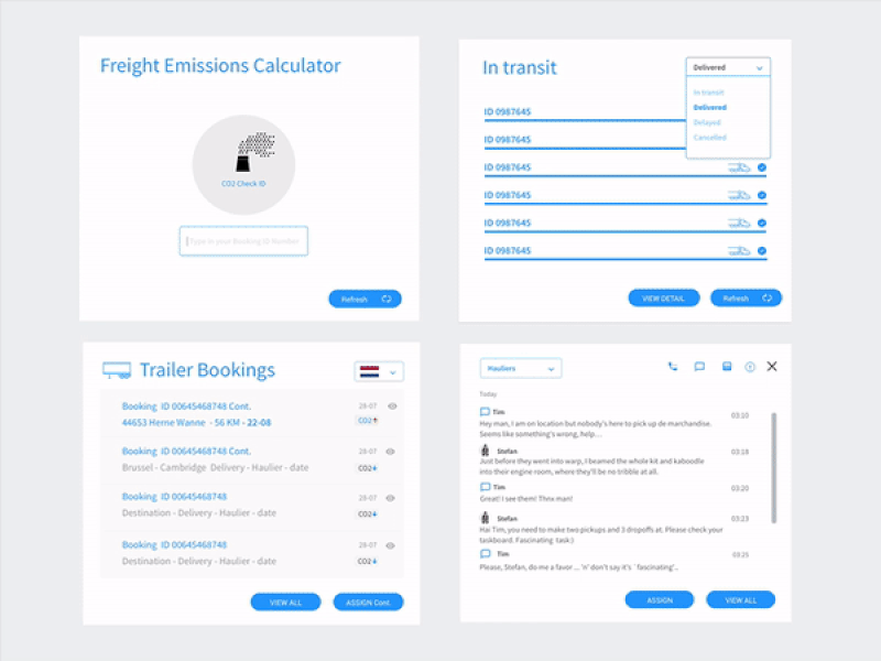 Trailers & Containers logistics App app calculator cargo forms freight inventory planning principle react schedual ui ui animation