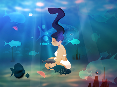 Under water inspired by The 'Shape of Water' character colors digital fish float illustration movie painting sea thinking vector web