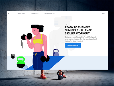 Killer workout! Shape that body! app branding fun hero image illustration landing page sketch sport ui ux vector website