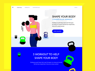 Killer workout!v2 app fitness fun hero image illustration landing page mealplan minimal sport ui ux vector