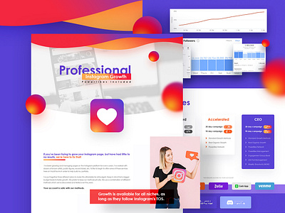 Landing Page Concept for Instagram Growth Service clean design clean ui exploration forum gradients instagram landing page concept landingpage minimalist service thread design ui ux web webdesign